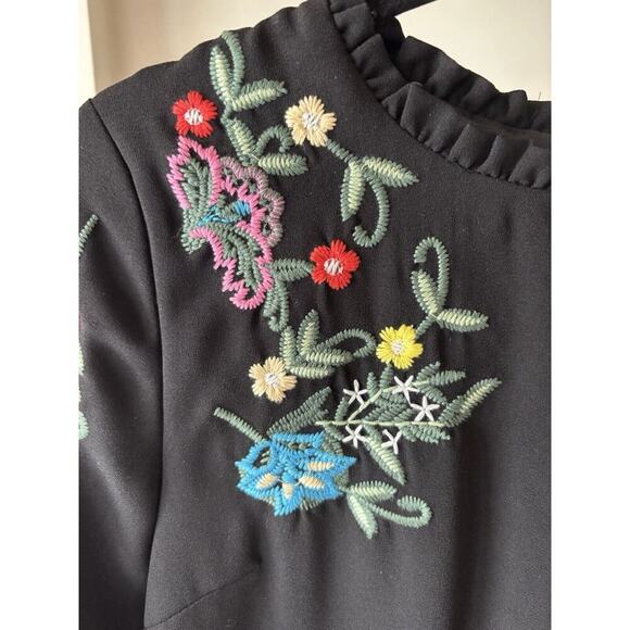 ANTHROPOLOGIE Allison New York Dress XSP Black Embroidery Ruffle Prairie Cottage - Picture 3 of 9